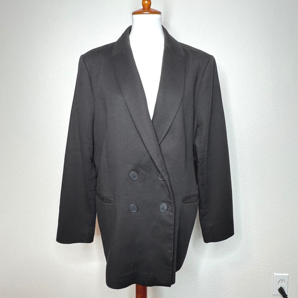 SAINT‎ + SOFIA Double Breasted Blazer 16 Black Organic Cotton Career Wardrobe